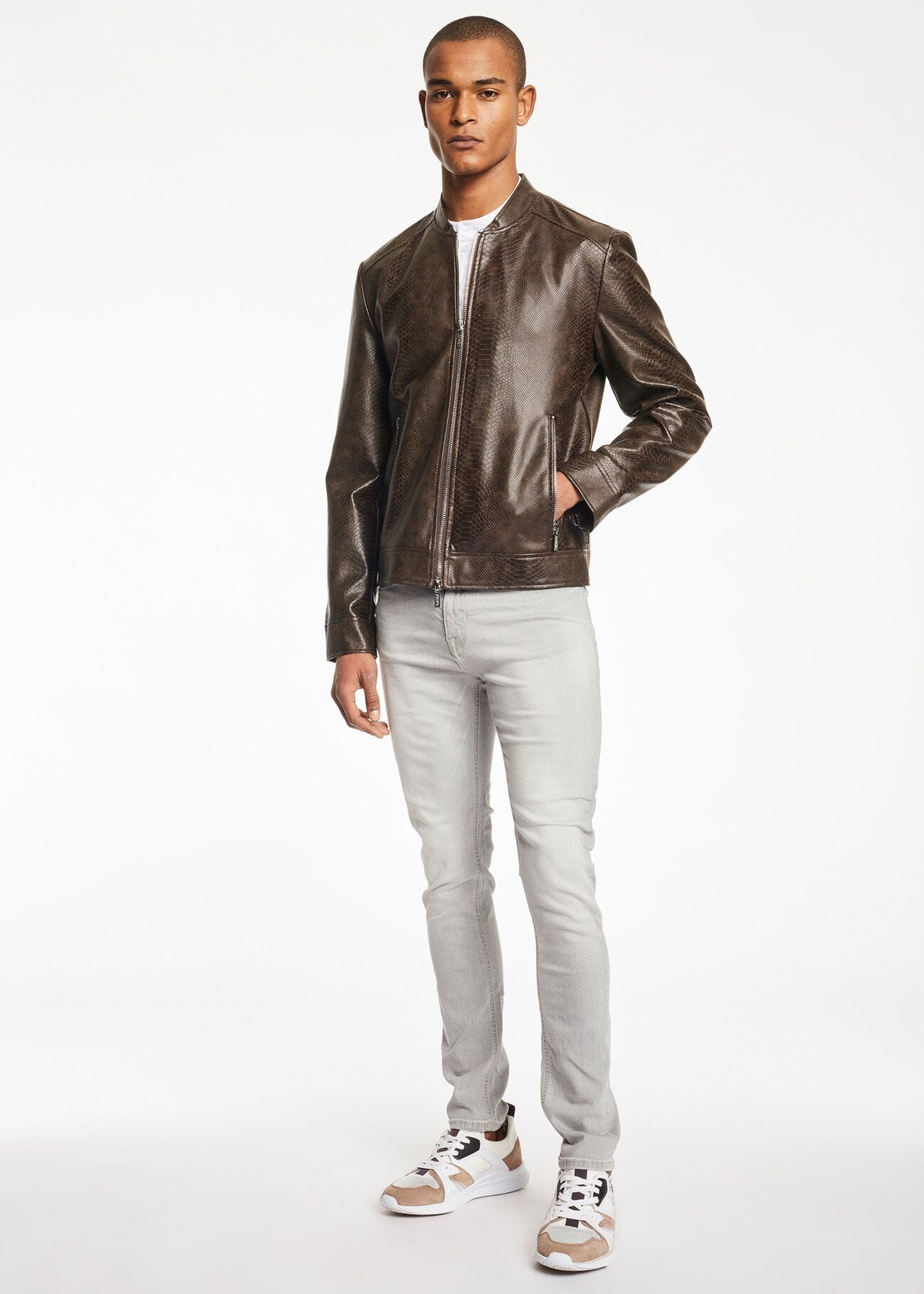 Faux leather bomber jacket. 