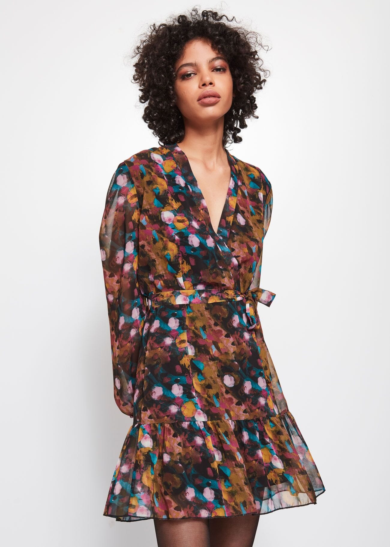 Chiffon dress with multicolour print