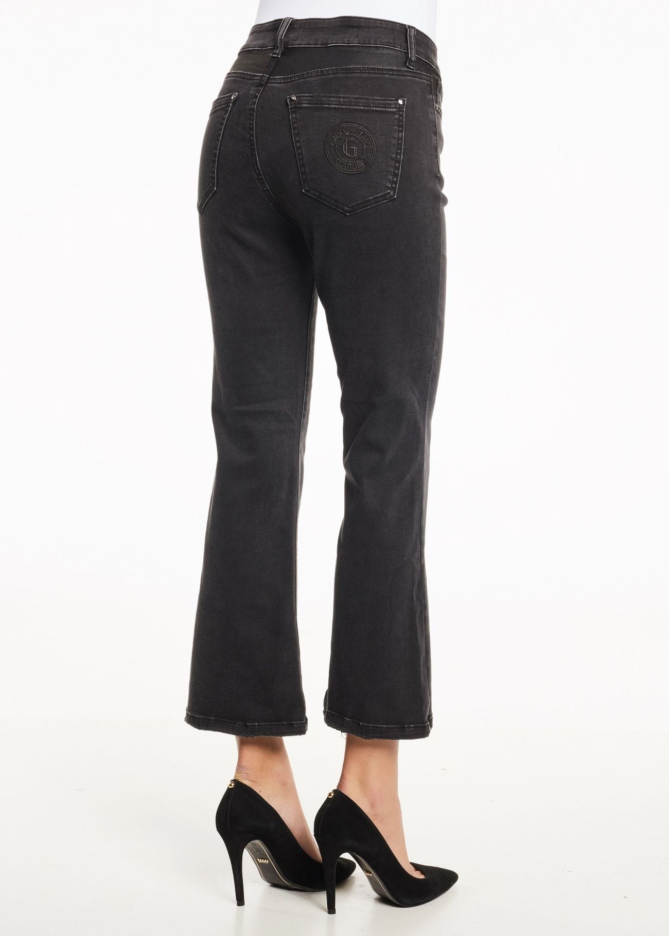 Flared cropped jeans with embroidered logo