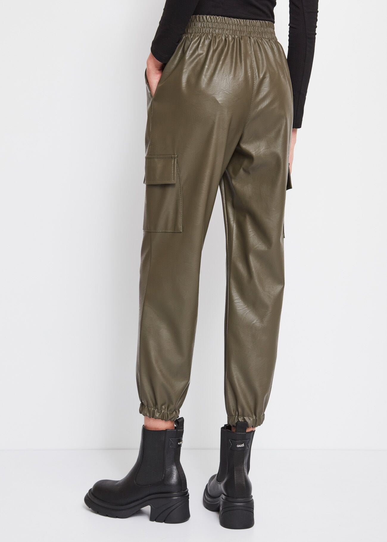 Faux leather cargo trousers