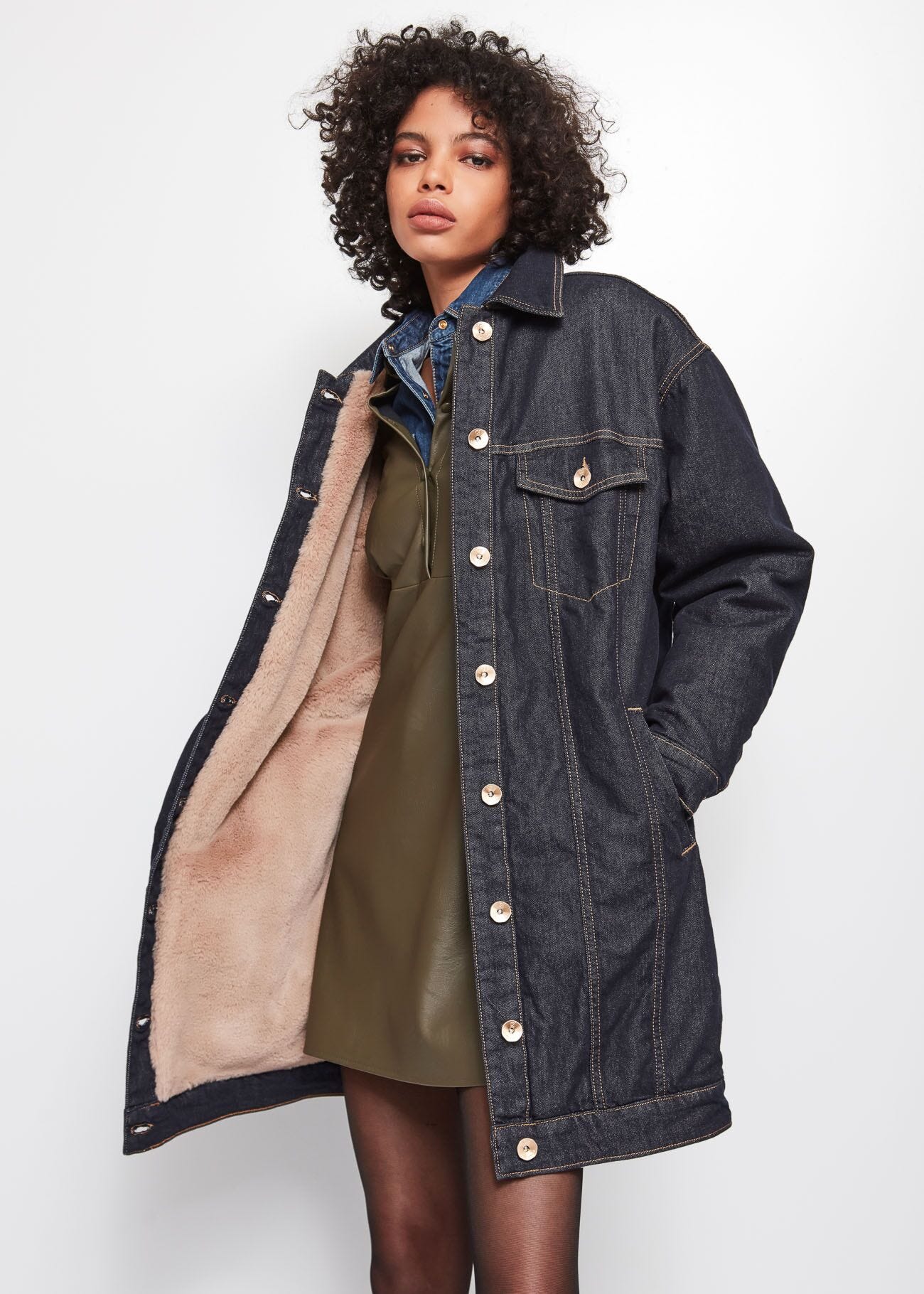 Long dark denim jacket top