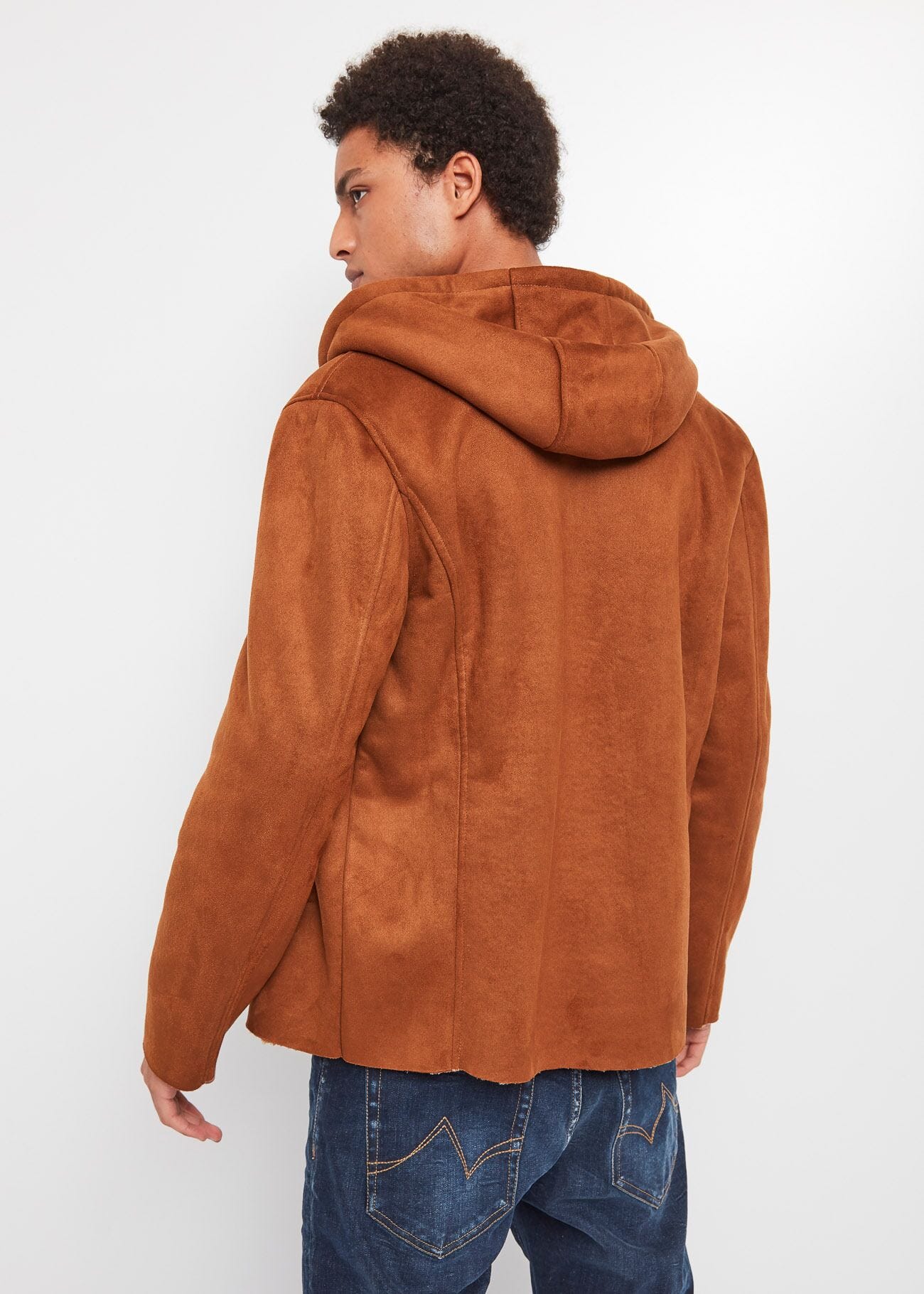 Blouson avec capuche en cuir velours