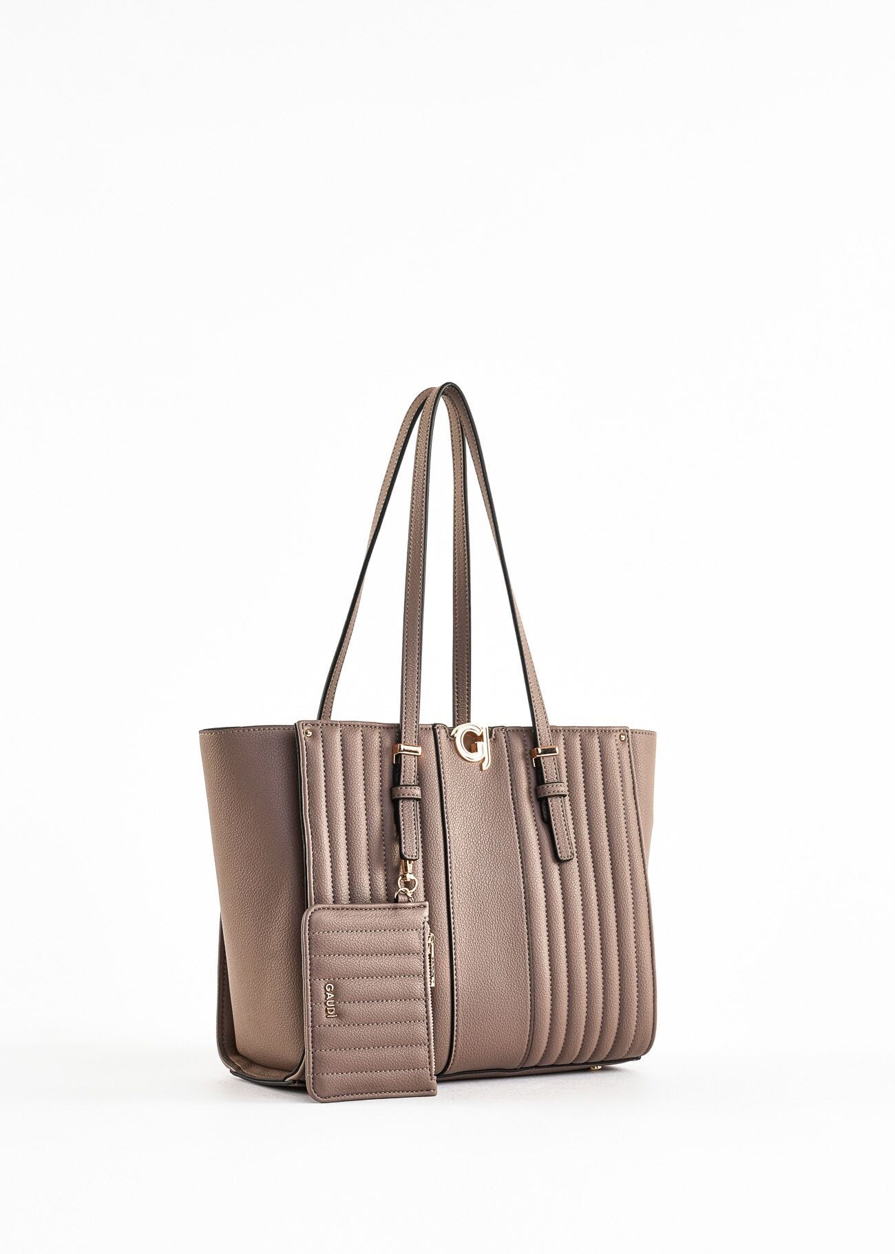 Pleated faux leather shopper bag