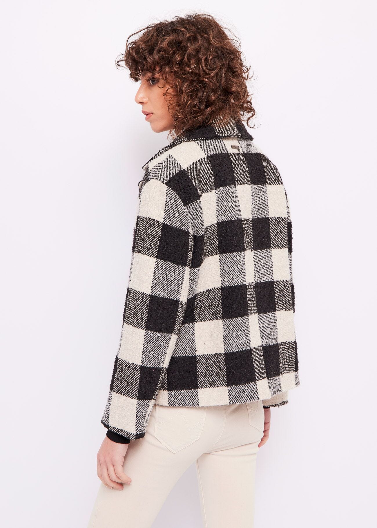 Checked double-breasted coat