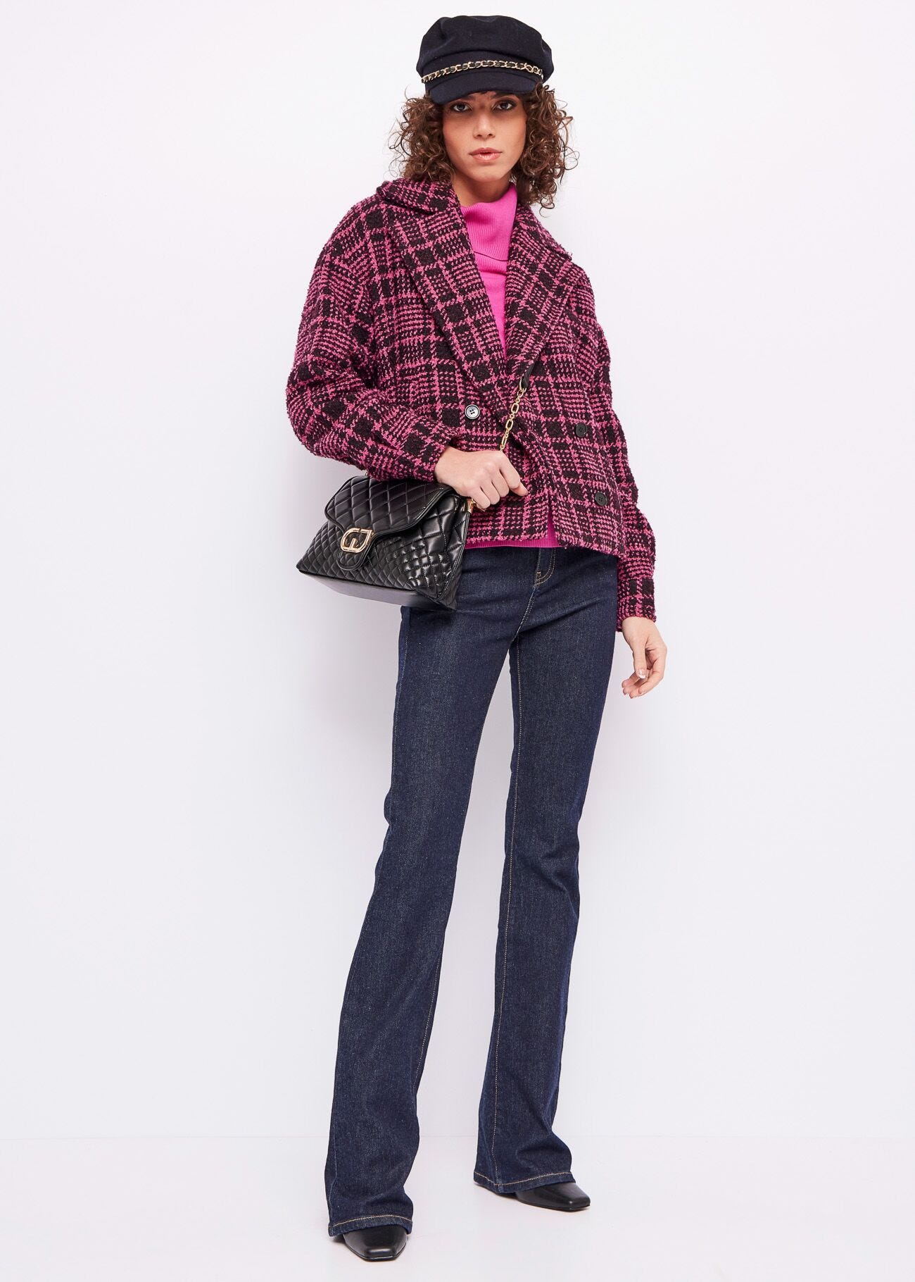 Checked double-breasted coat