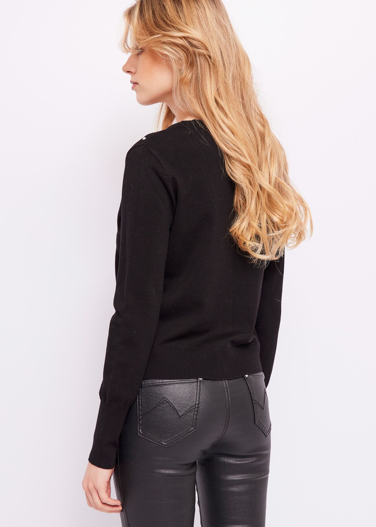 Cardigan con borchie e strass