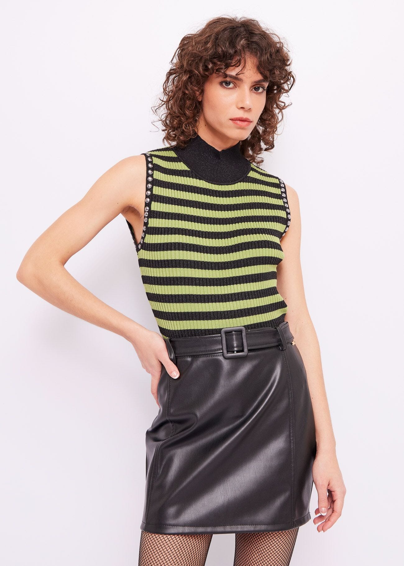 Striped top with studs