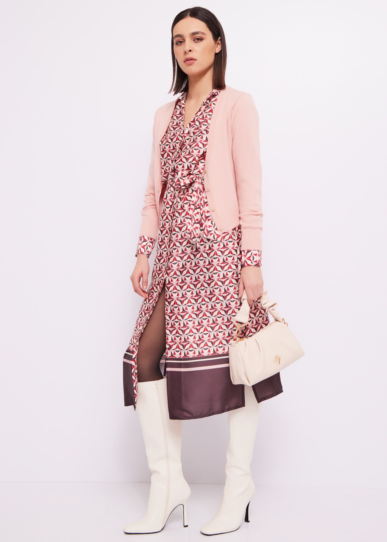 Printed twill shirt dress
