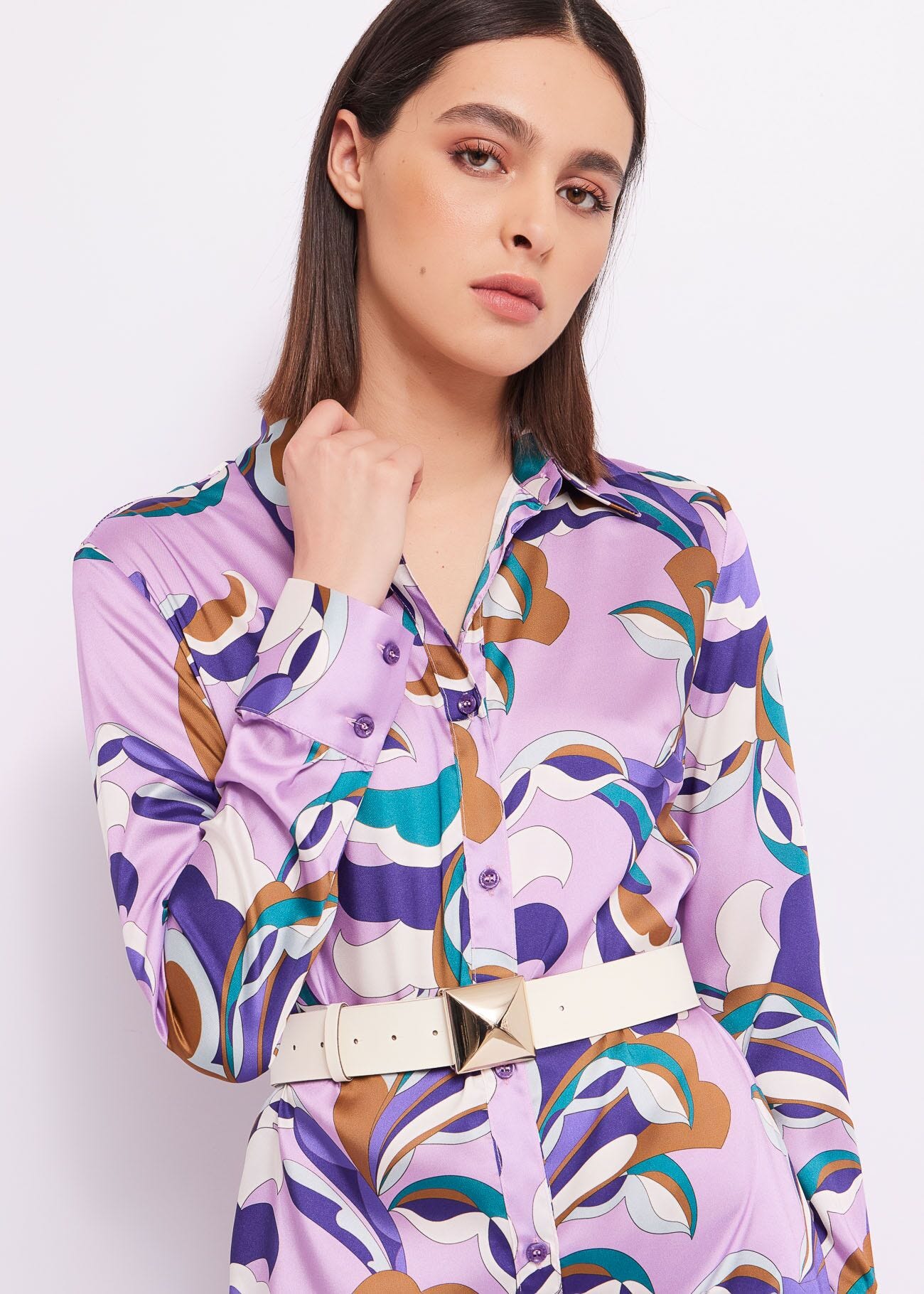 Robe chemisier en twill imprimé