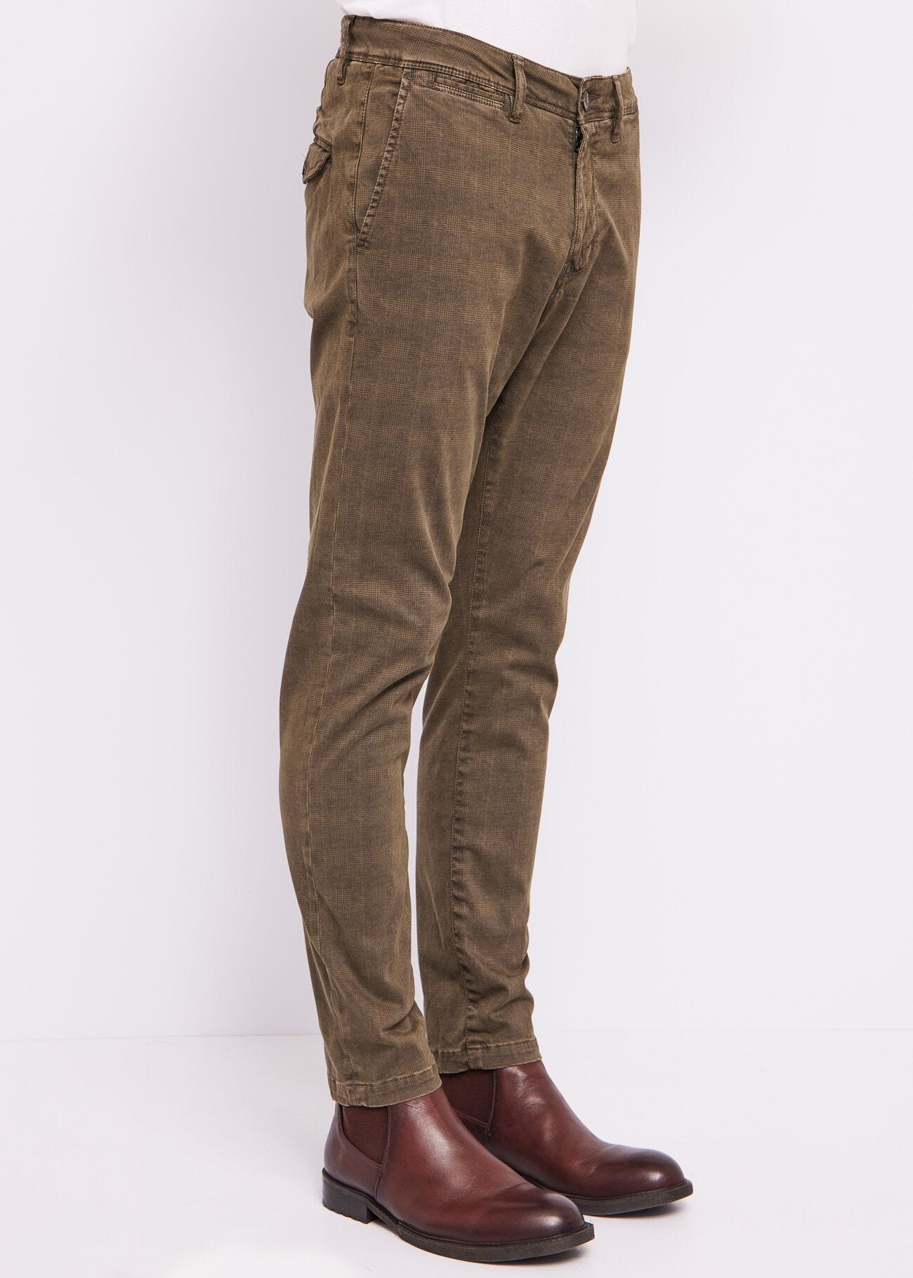 Checked gabardine trousers