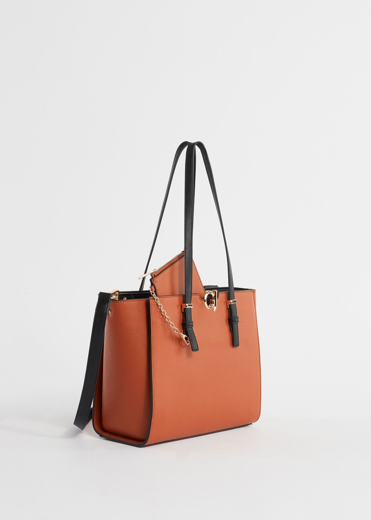 Faux-leather shopper bag with charm