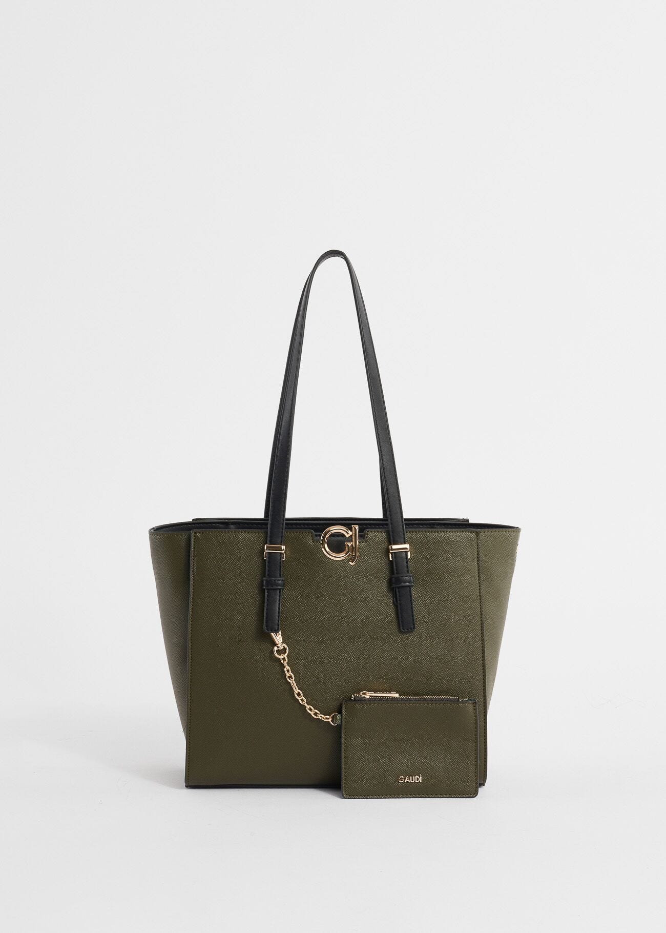 Faux-leather shopper bag with charm