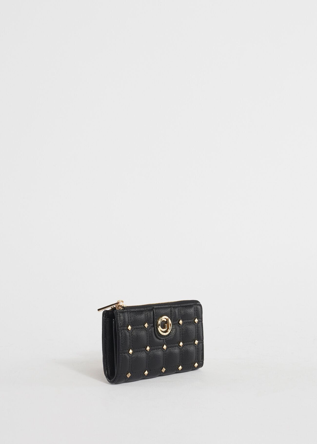 Quilted mini wallet with studs