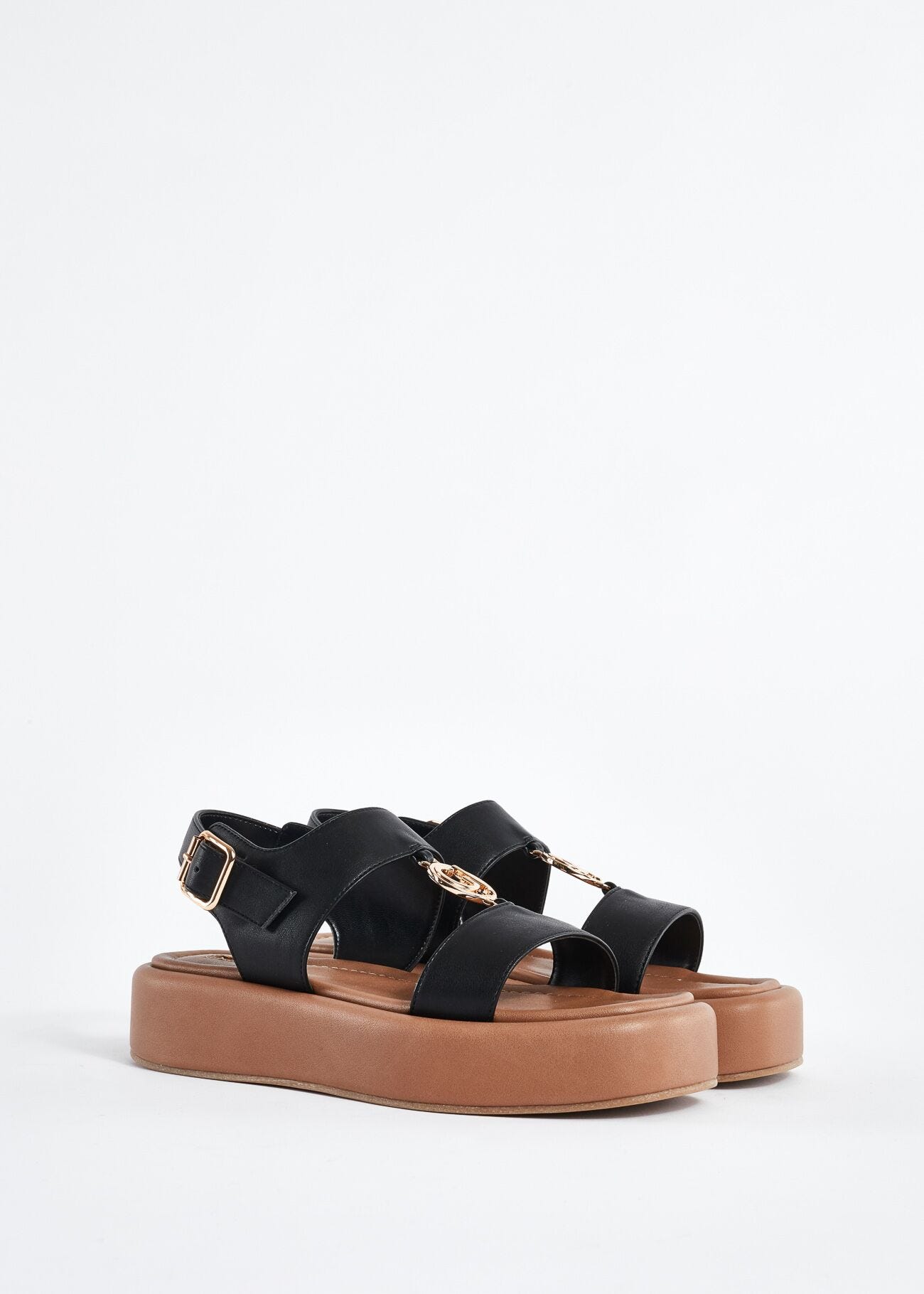 Faux-leather sandals with logo