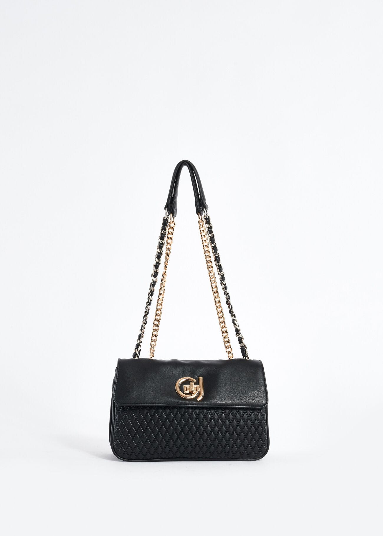 Faux-leather shoulder bag with diamond pattern