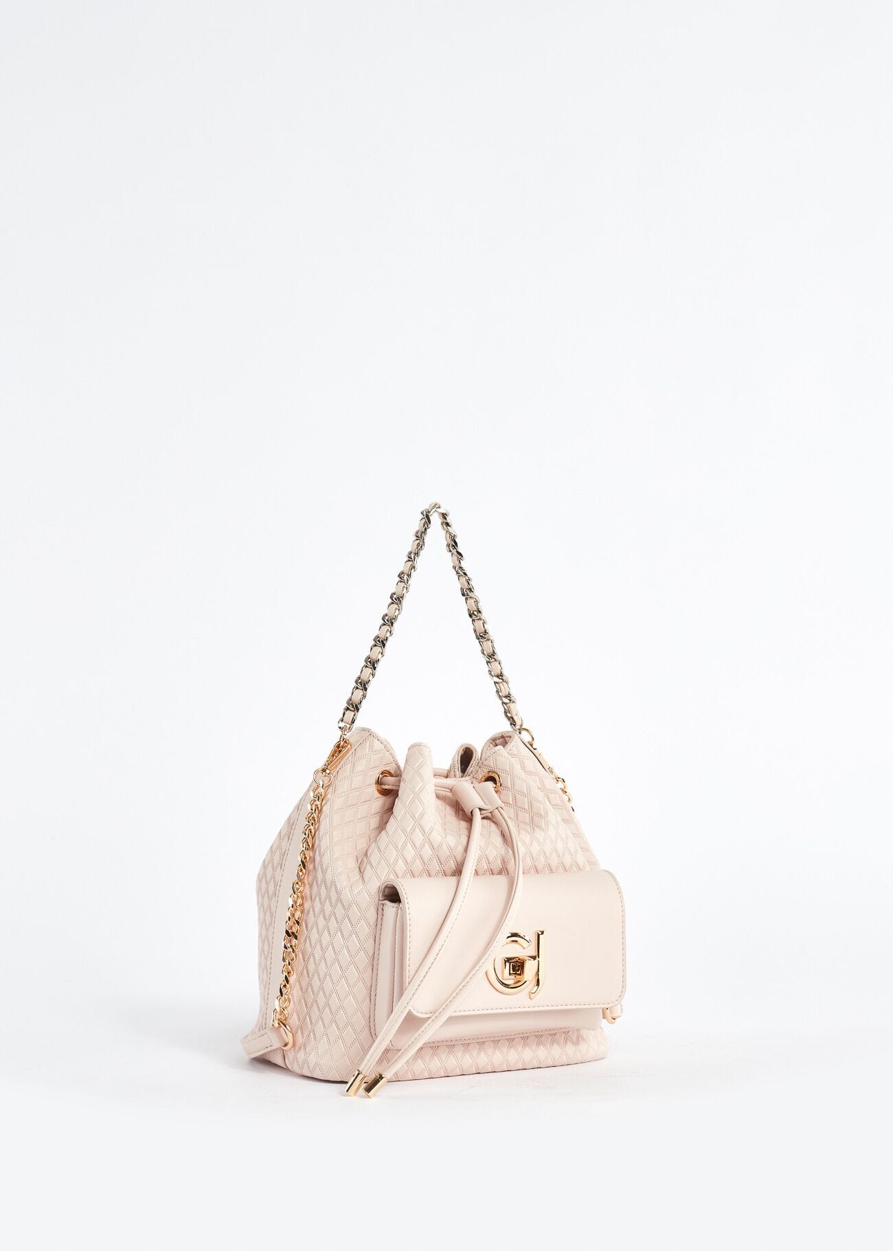 Faux-leather bucket bag with diamond pattern