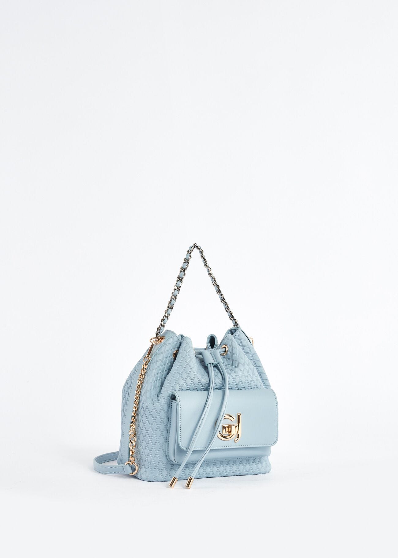 Faux-leather bucket bag with diamond pattern