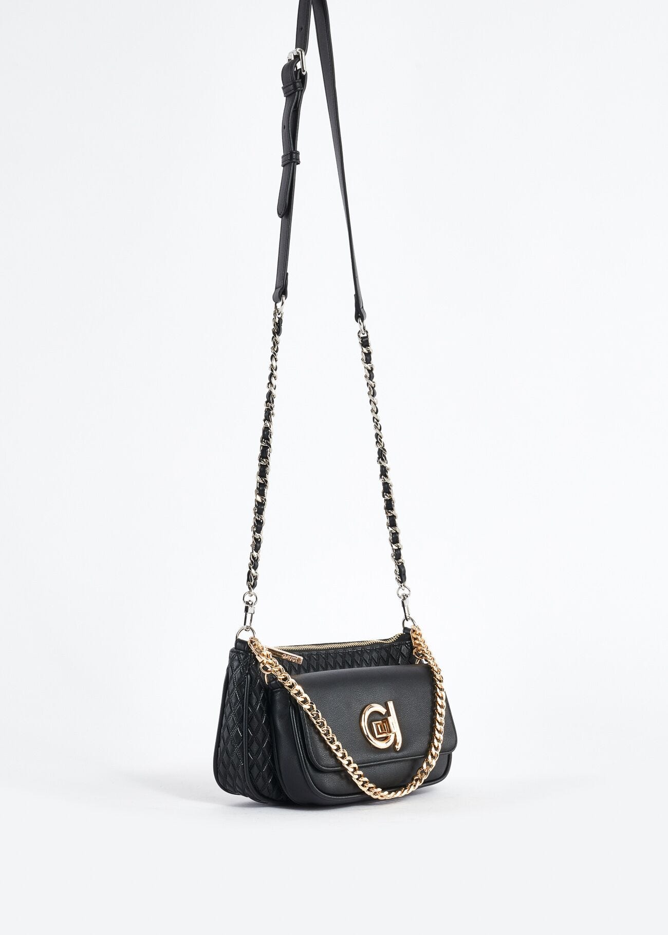 Faux-leather crossbody bag with clutch