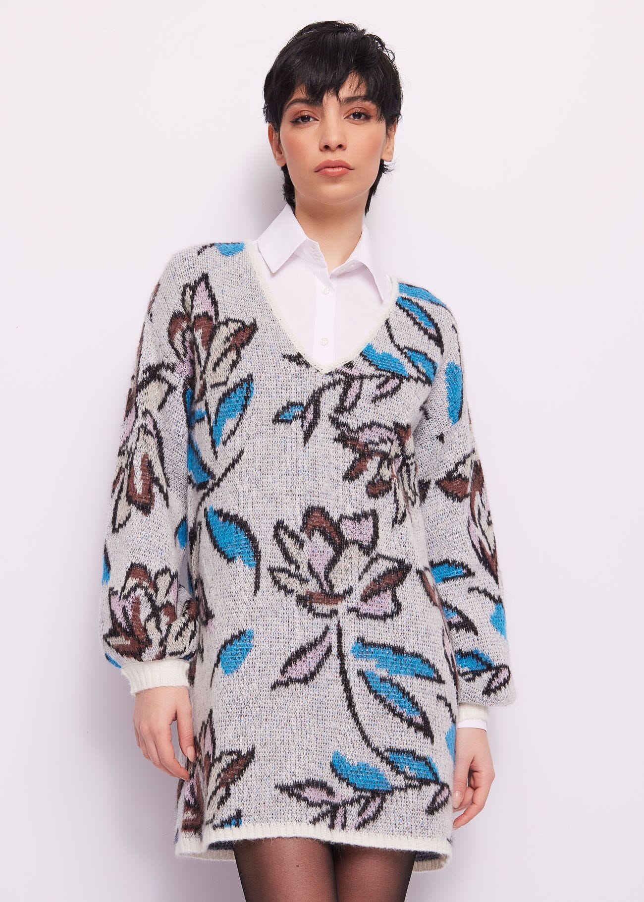 Floral wool and alpaca dress