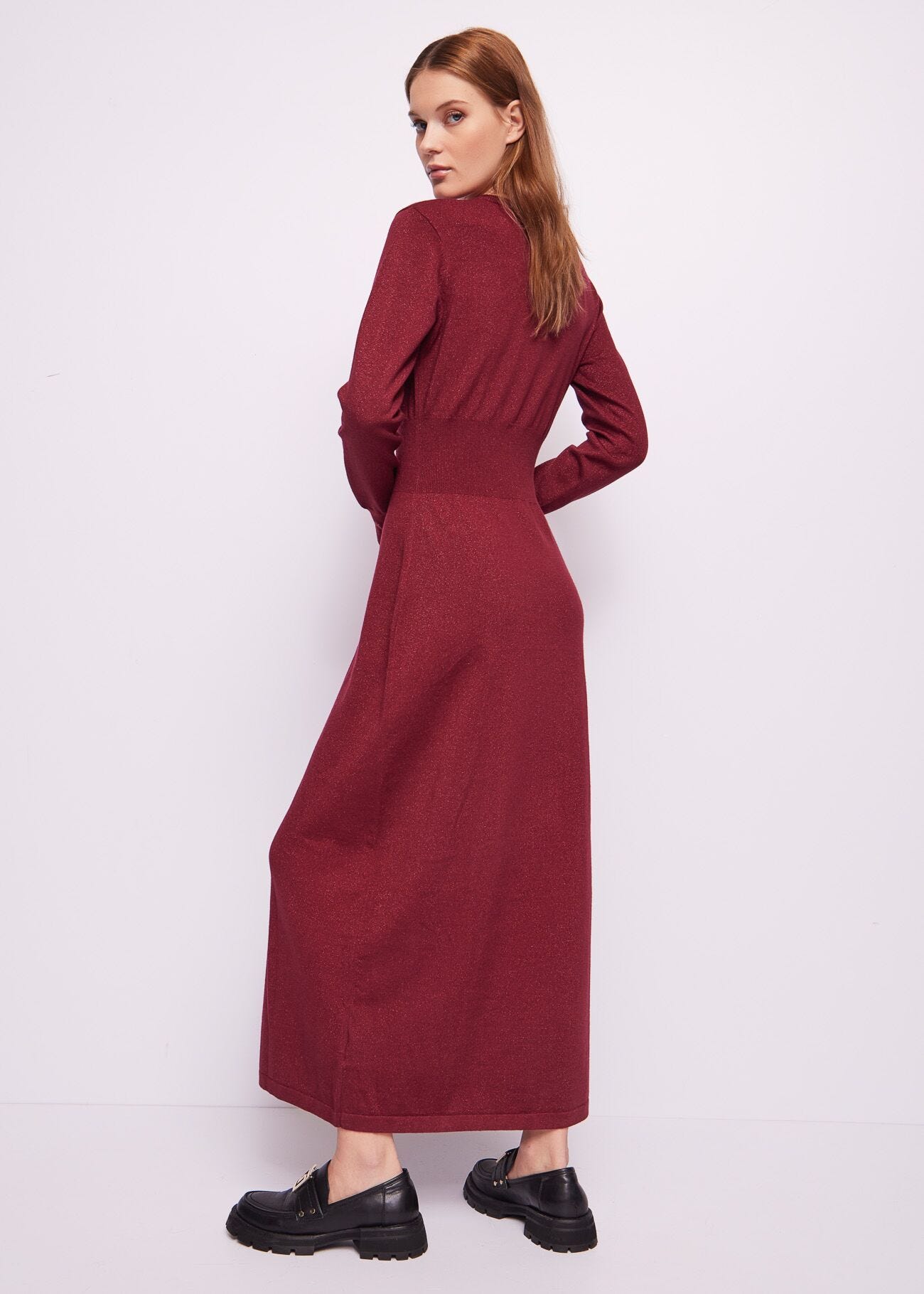 Burgundy lurex knit dress