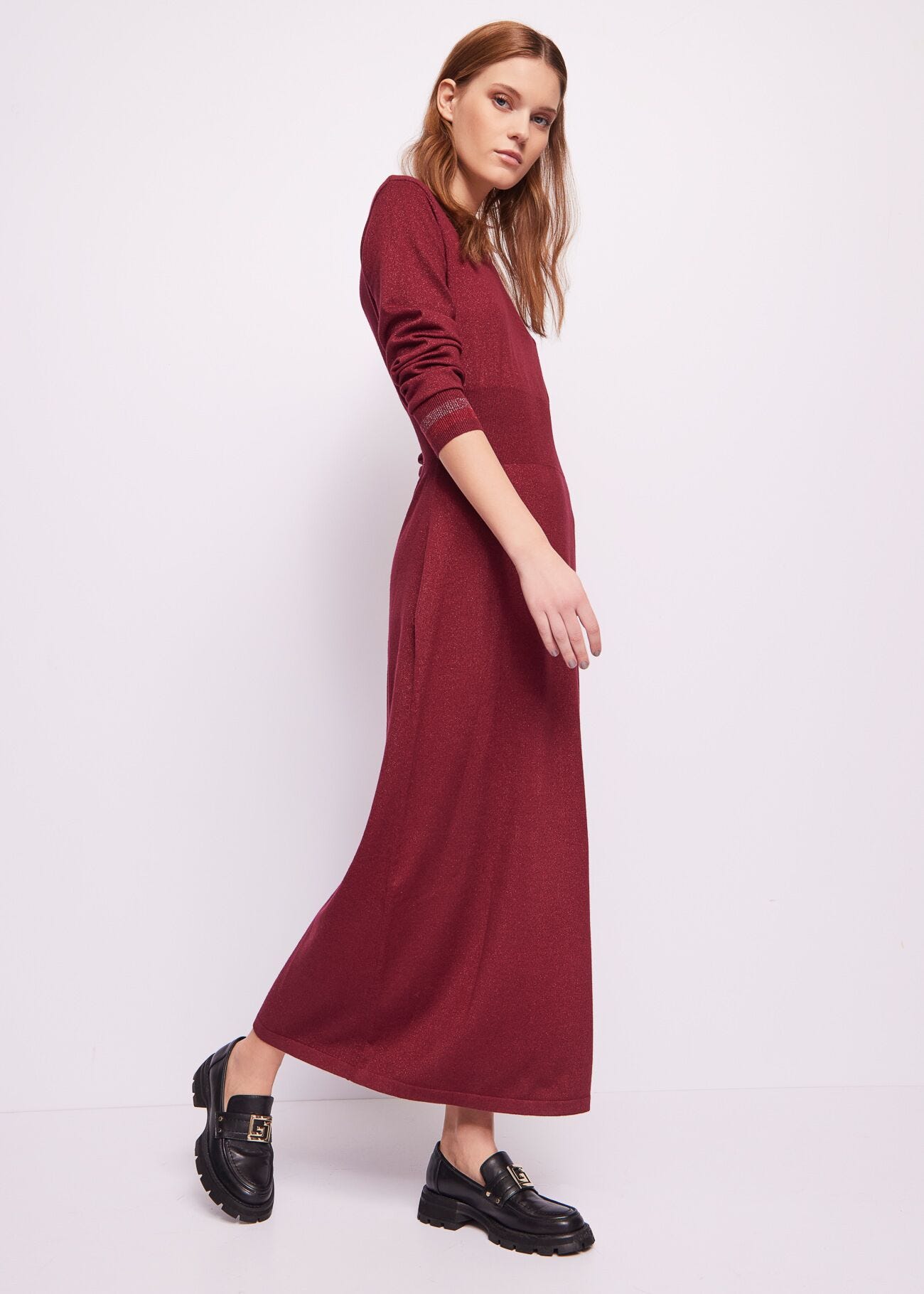Burgundy lurex knit dress