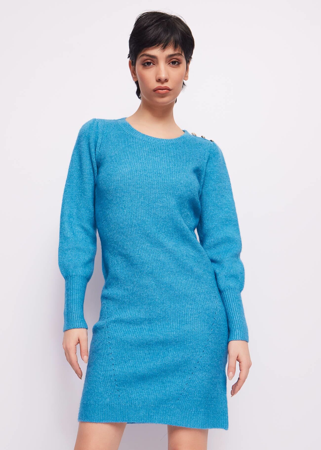 Abito blu in maglia a costine