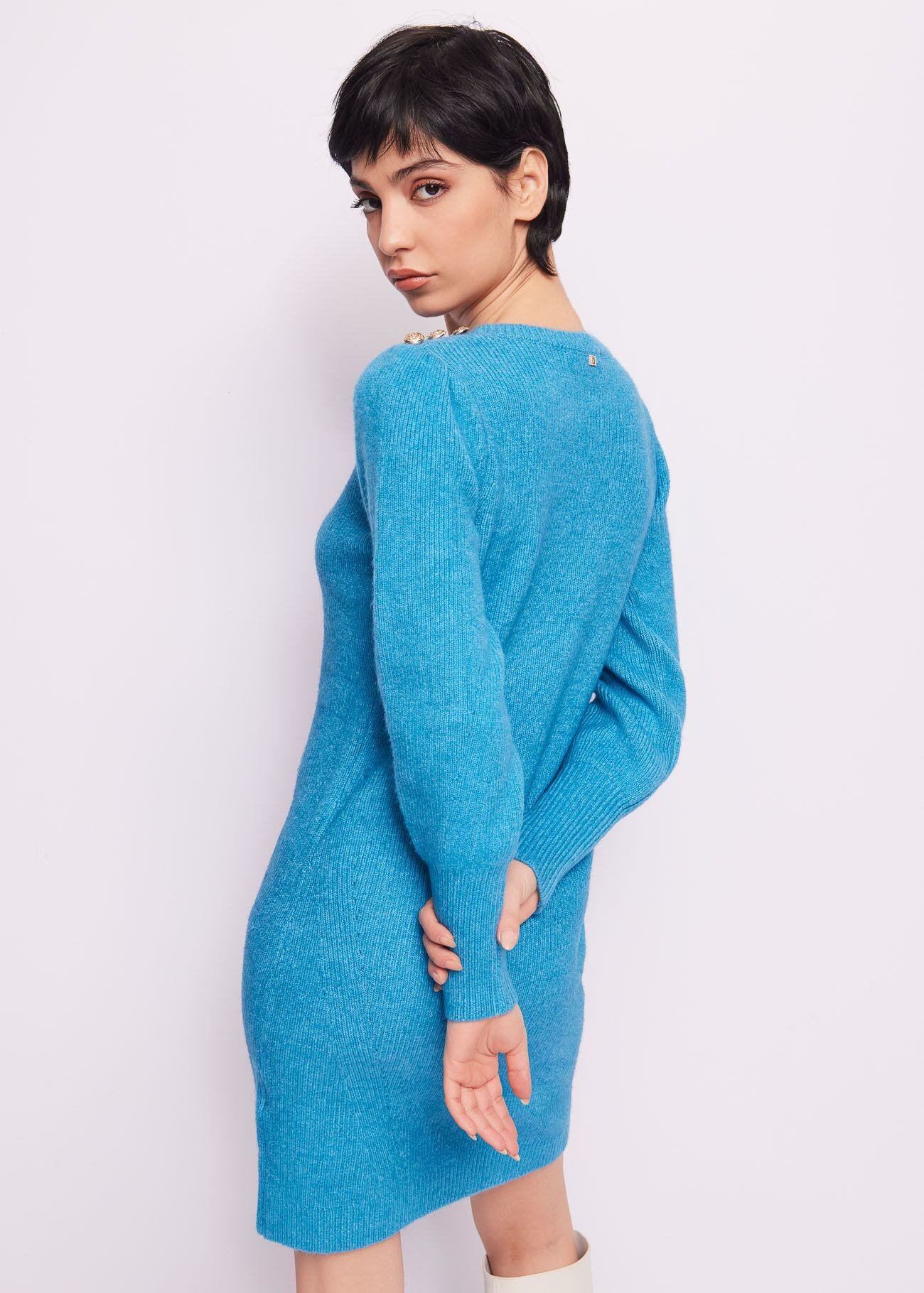 Abito blu in maglia a costine