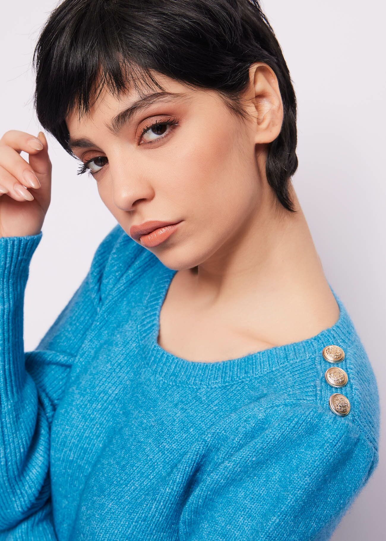 Abito blu in maglia a costine