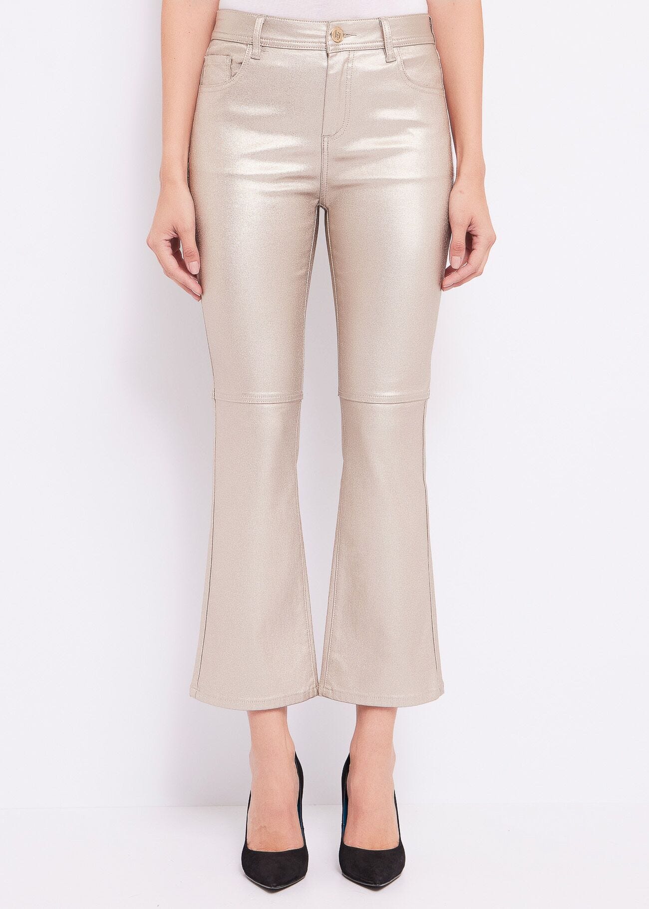 Pantaloni flare laminati