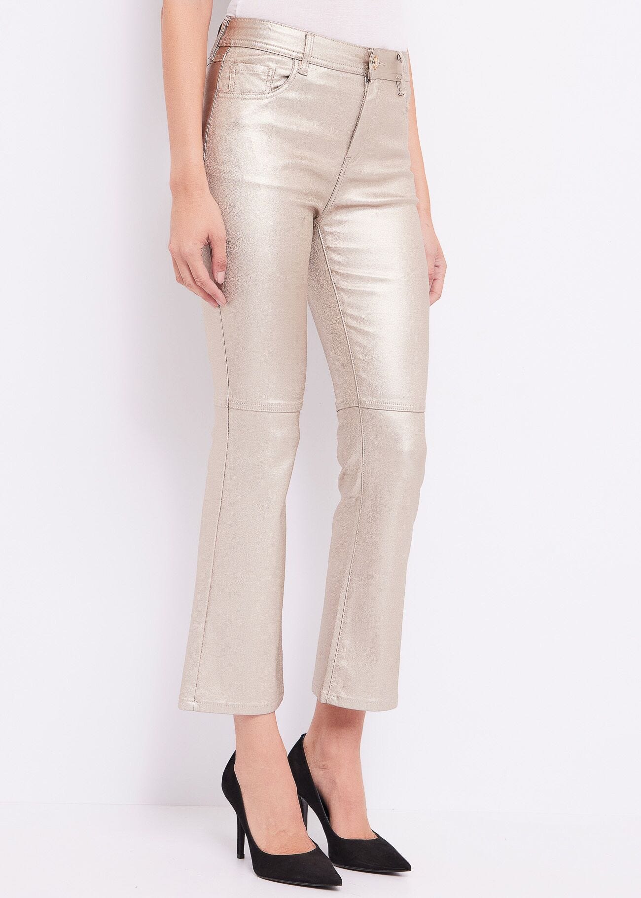 Pantaloni flare laminati