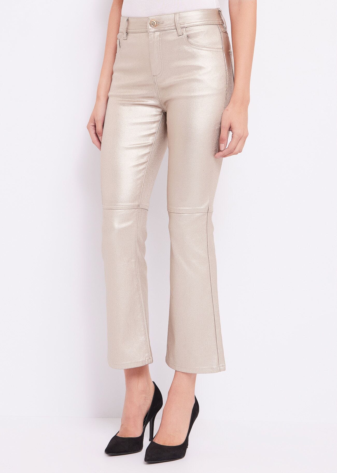 Pantaloni flare laminati
