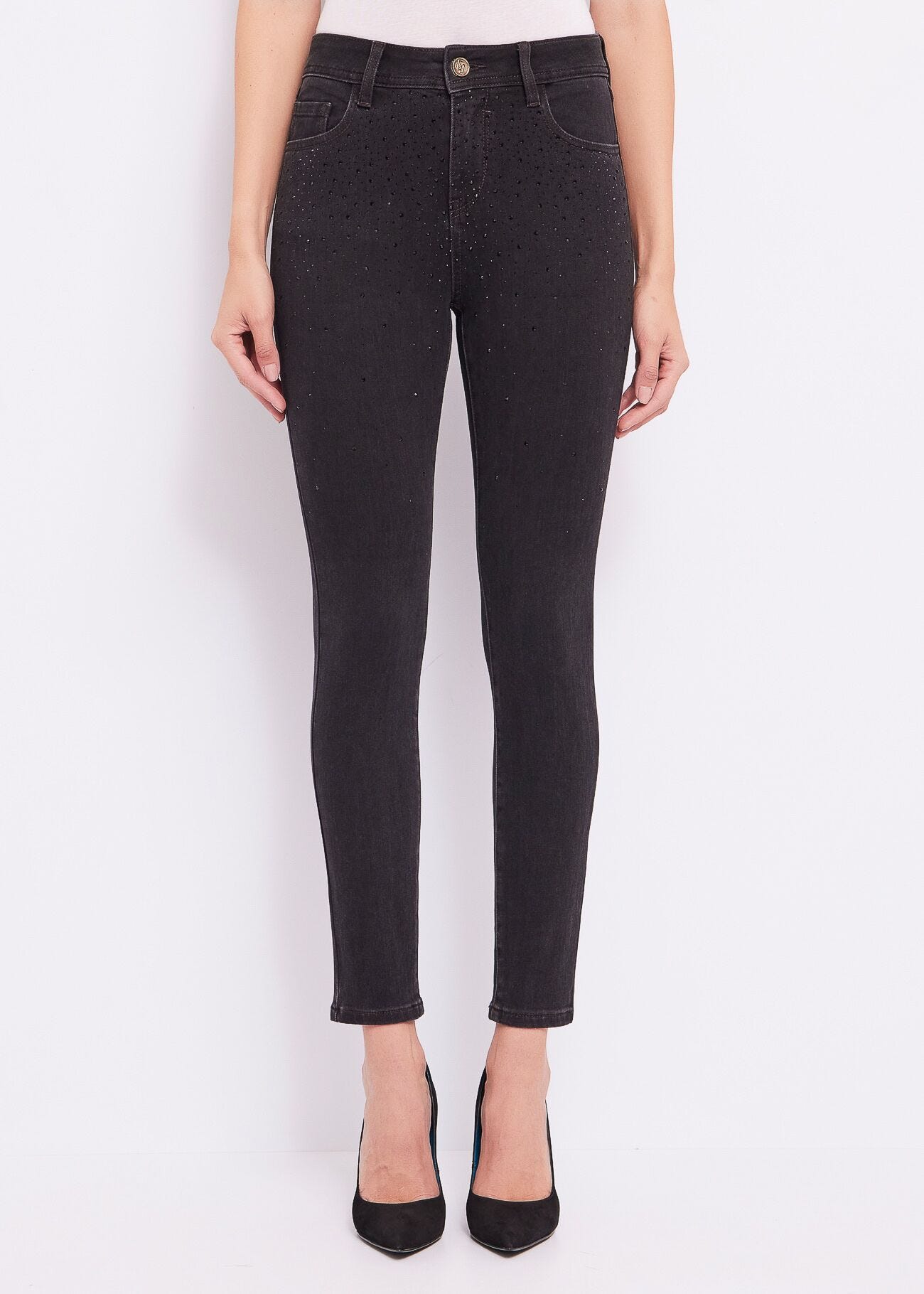 Jeans skinny in cotone con strass