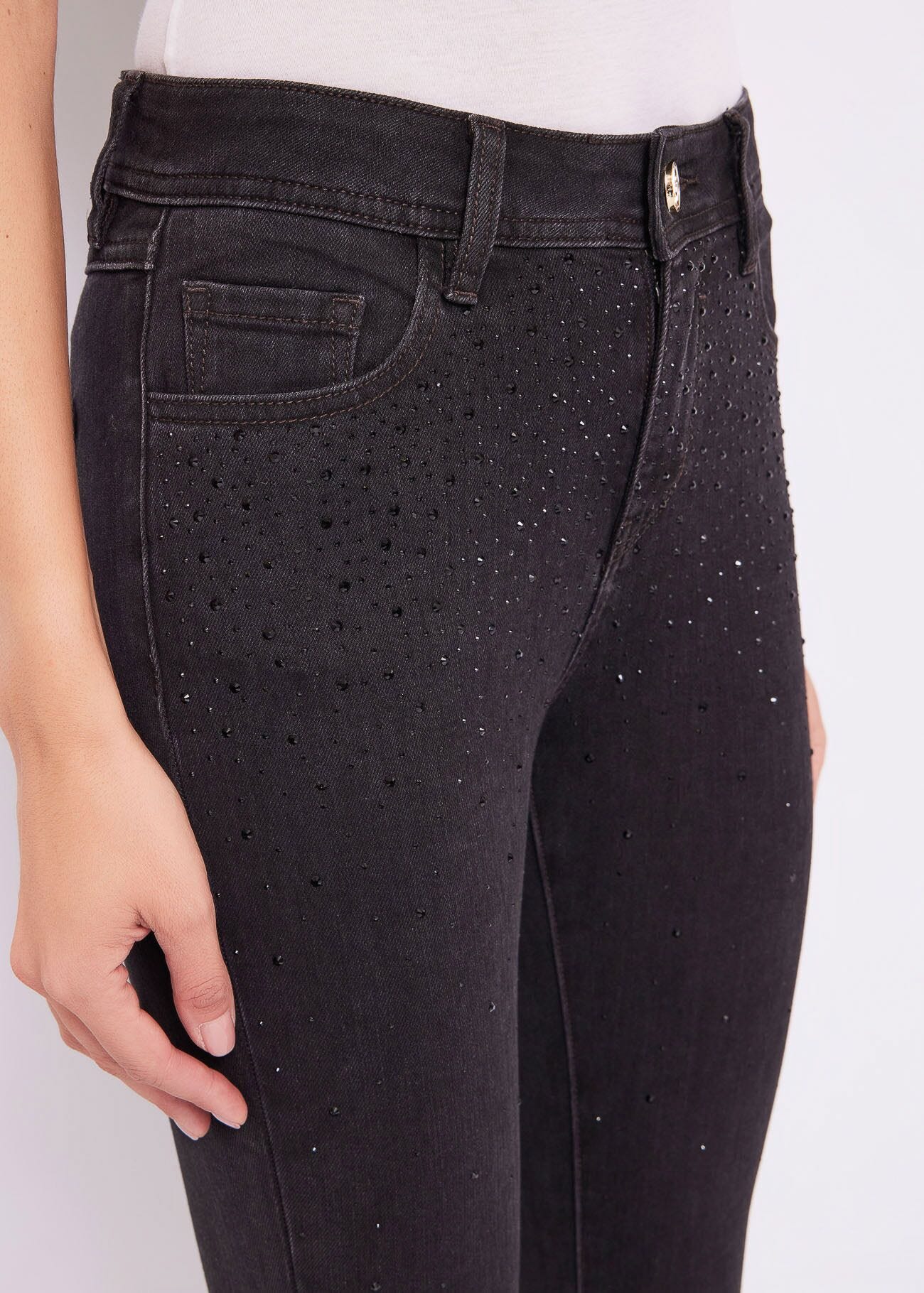 Jeans skinny in cotone con strass