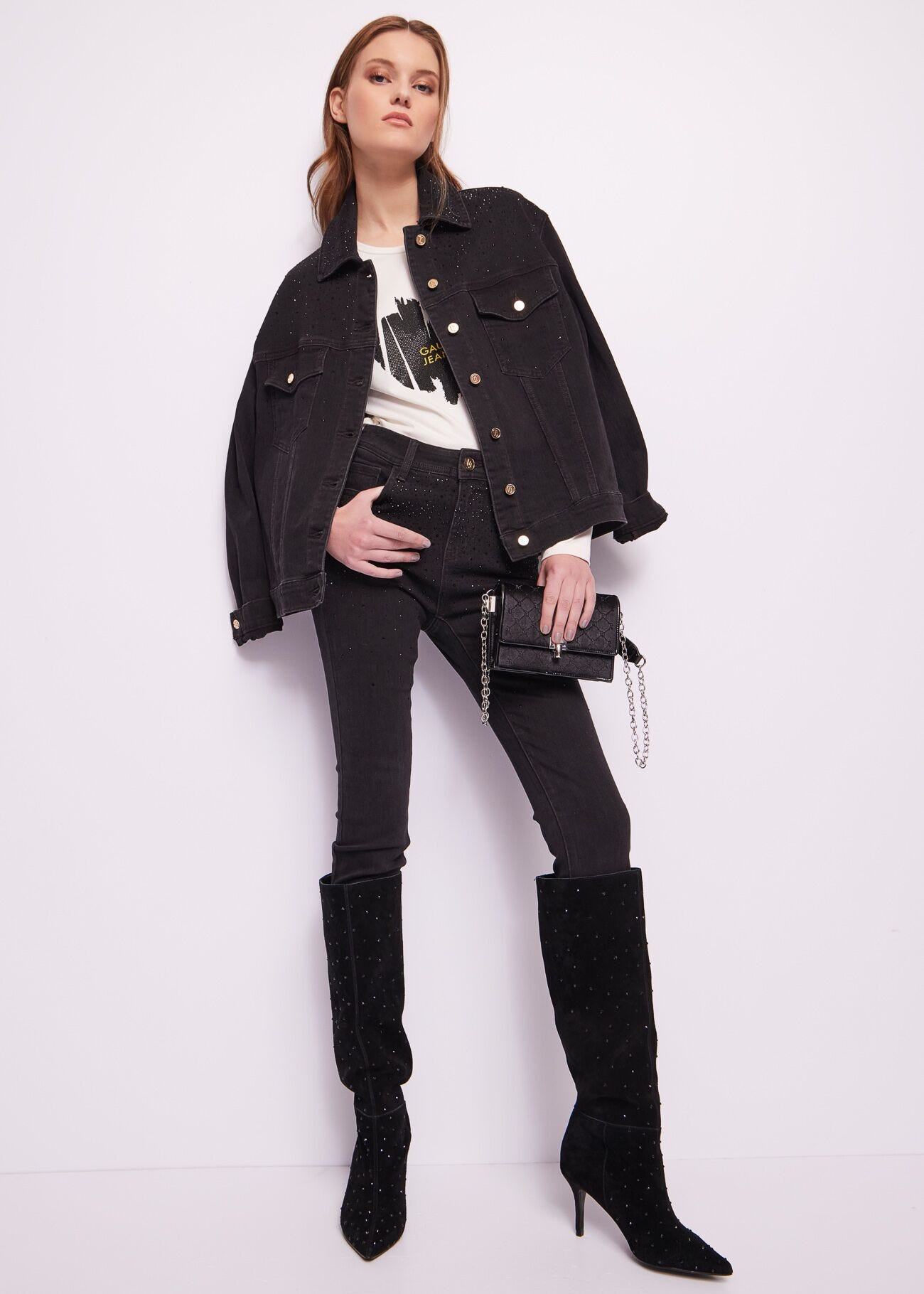 Jeans skinny in cotone con strass