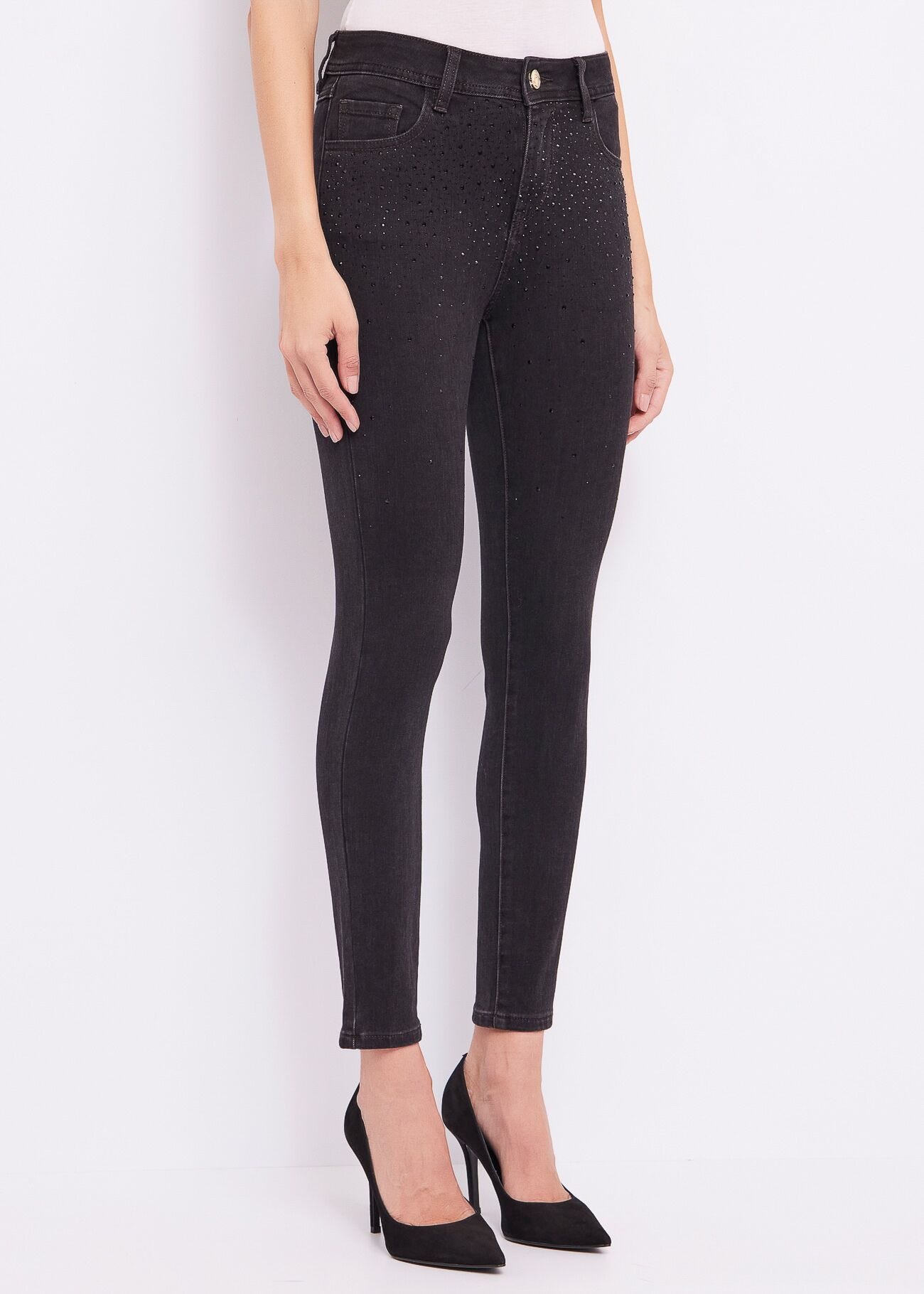 Jeans skinny in cotone con strass