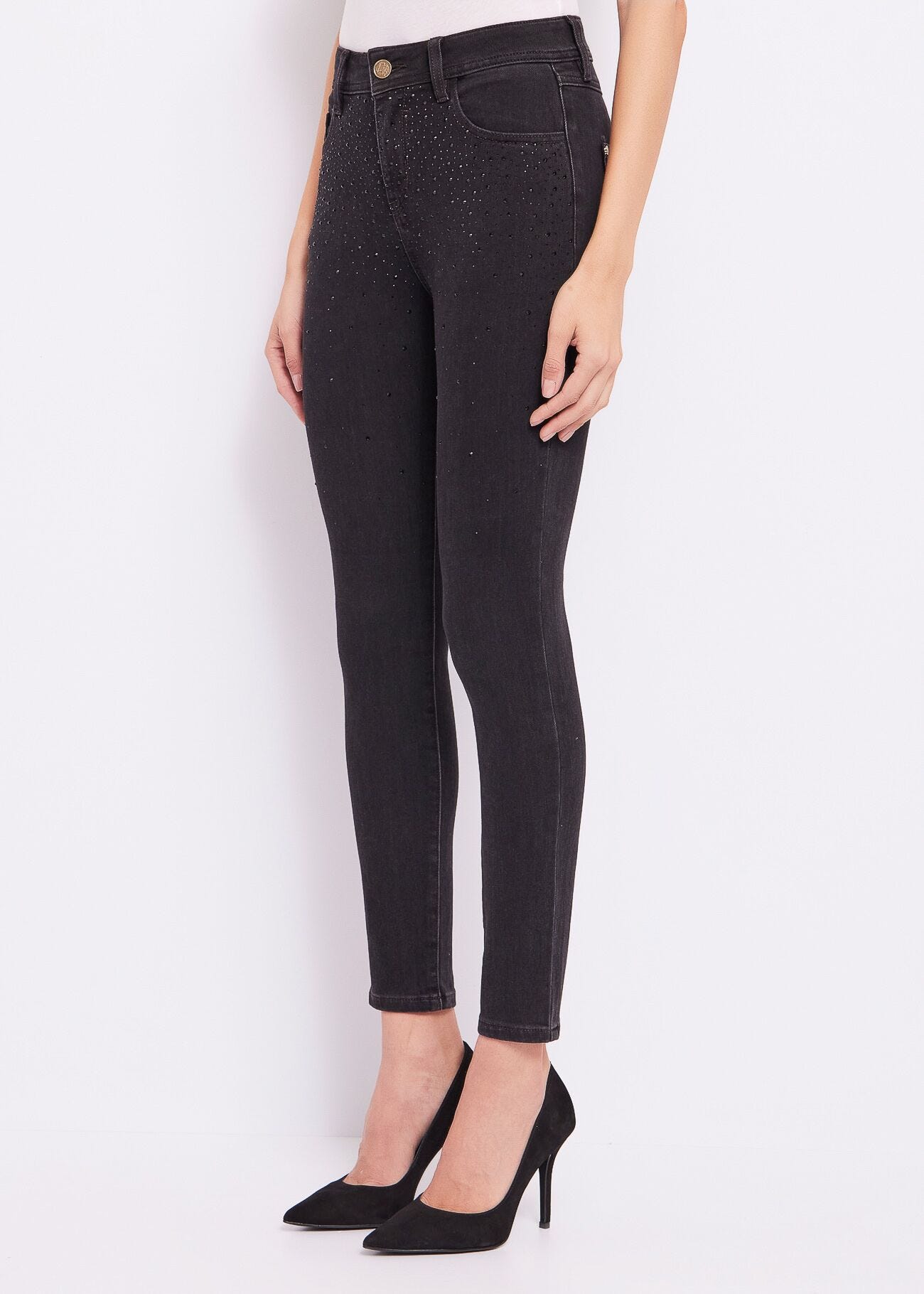Jeans skinny in cotone con strass