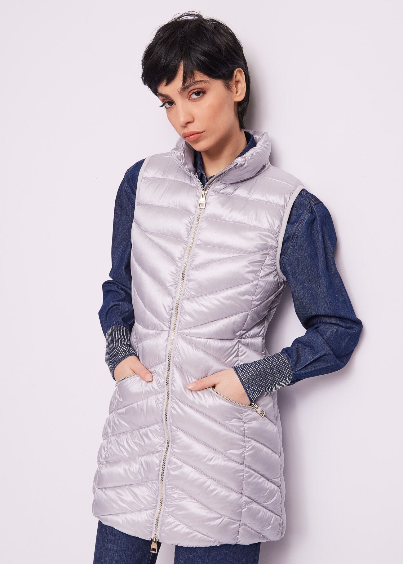 Gilet long rembourré en nylon