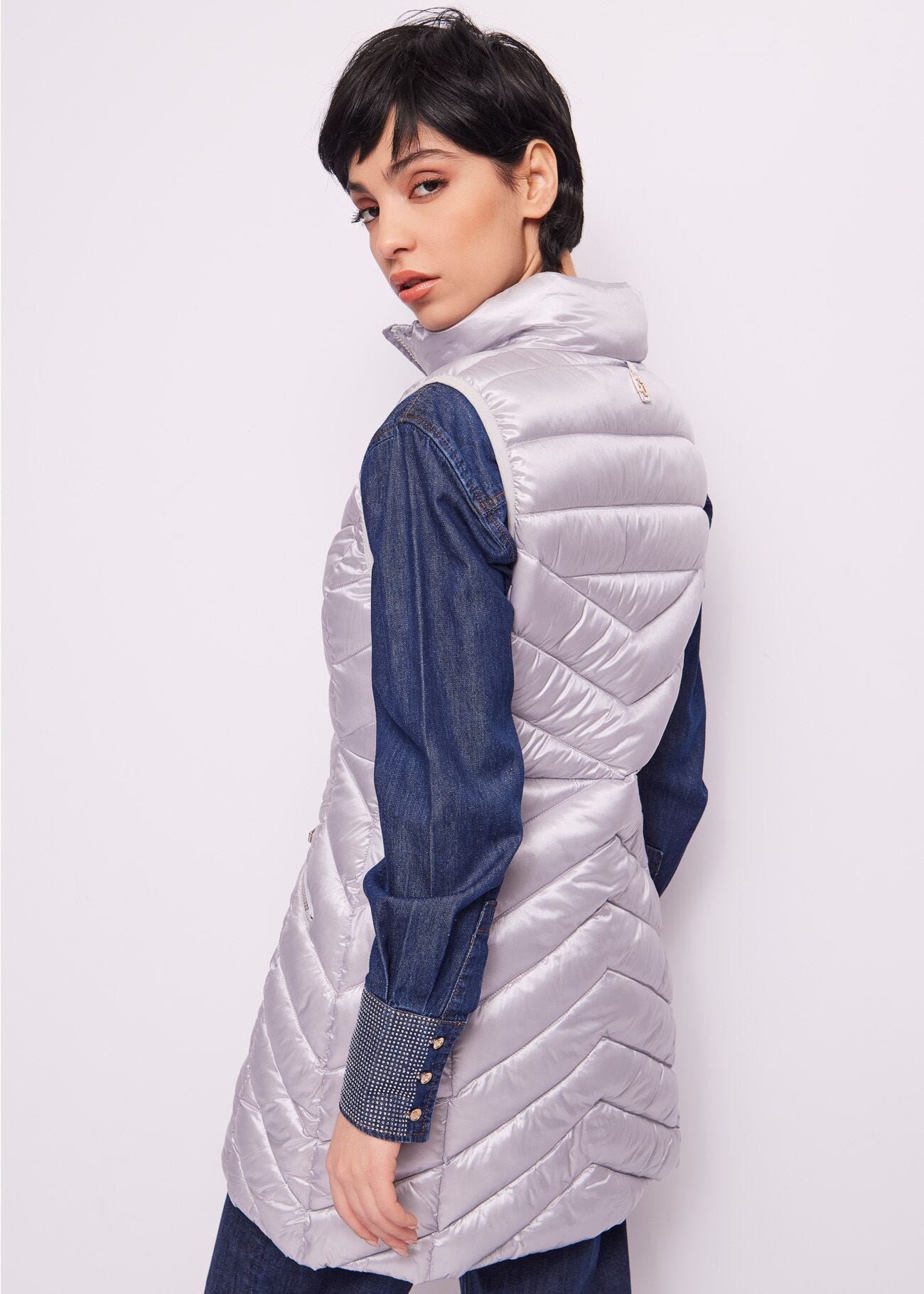 Gilet long rembourré en nylon