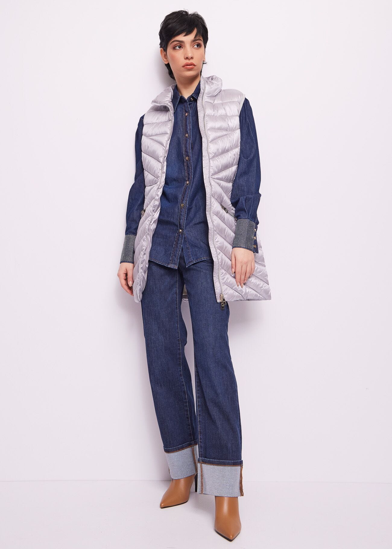 Gilet long rembourré en nylon