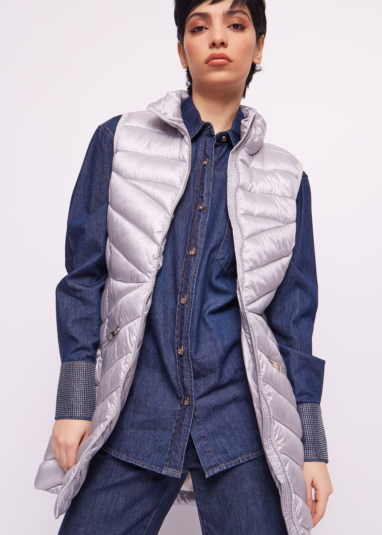Gilet long rembourré en nylon