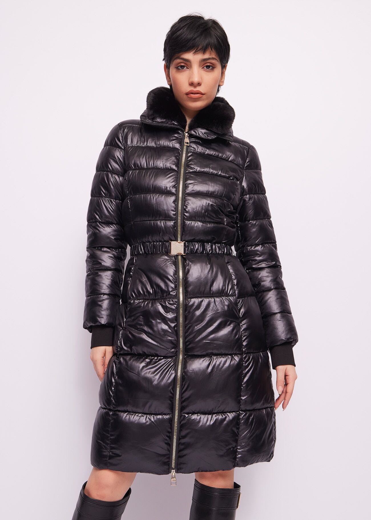 Black nylon down jacket