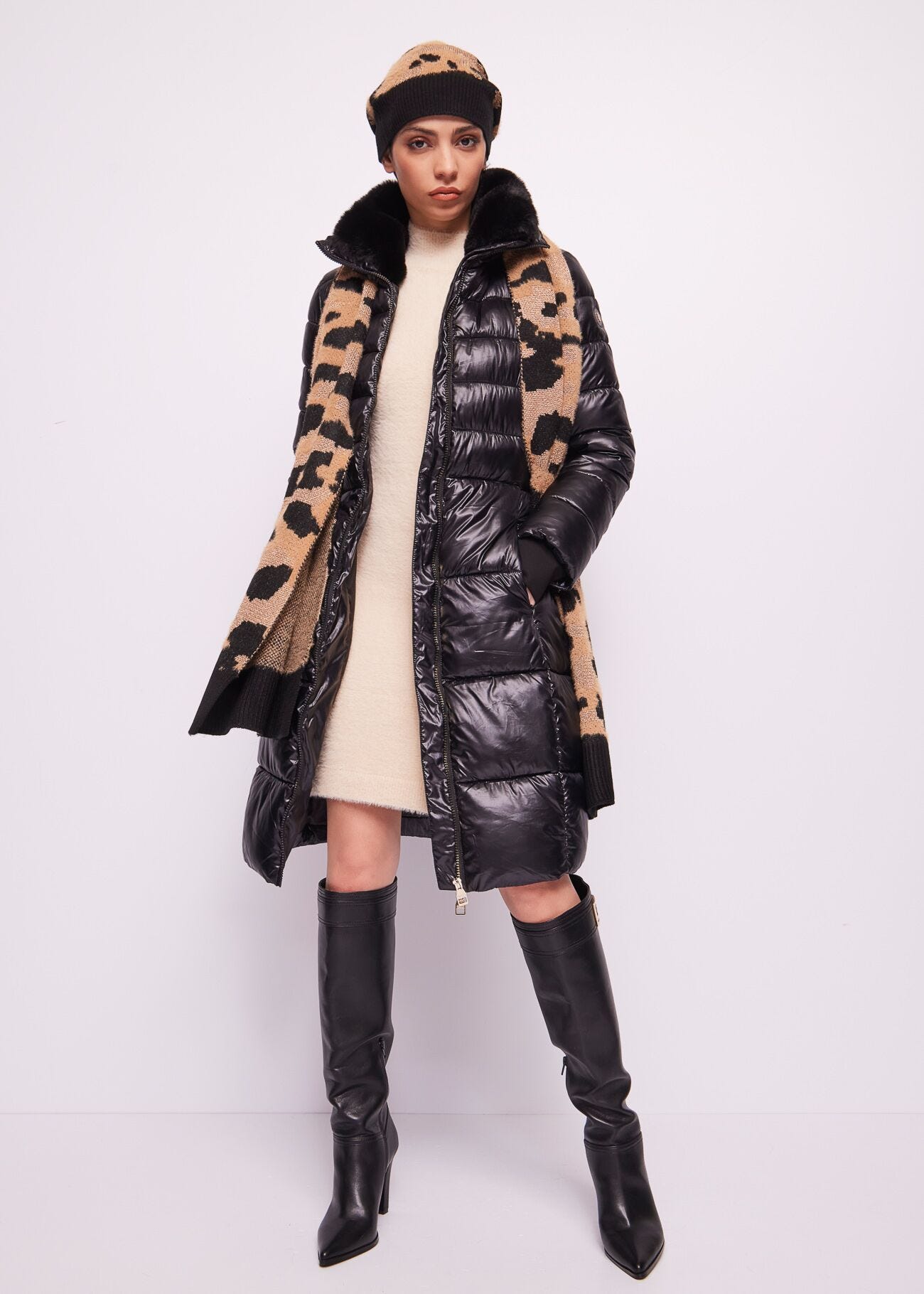 Black nylon down jacket