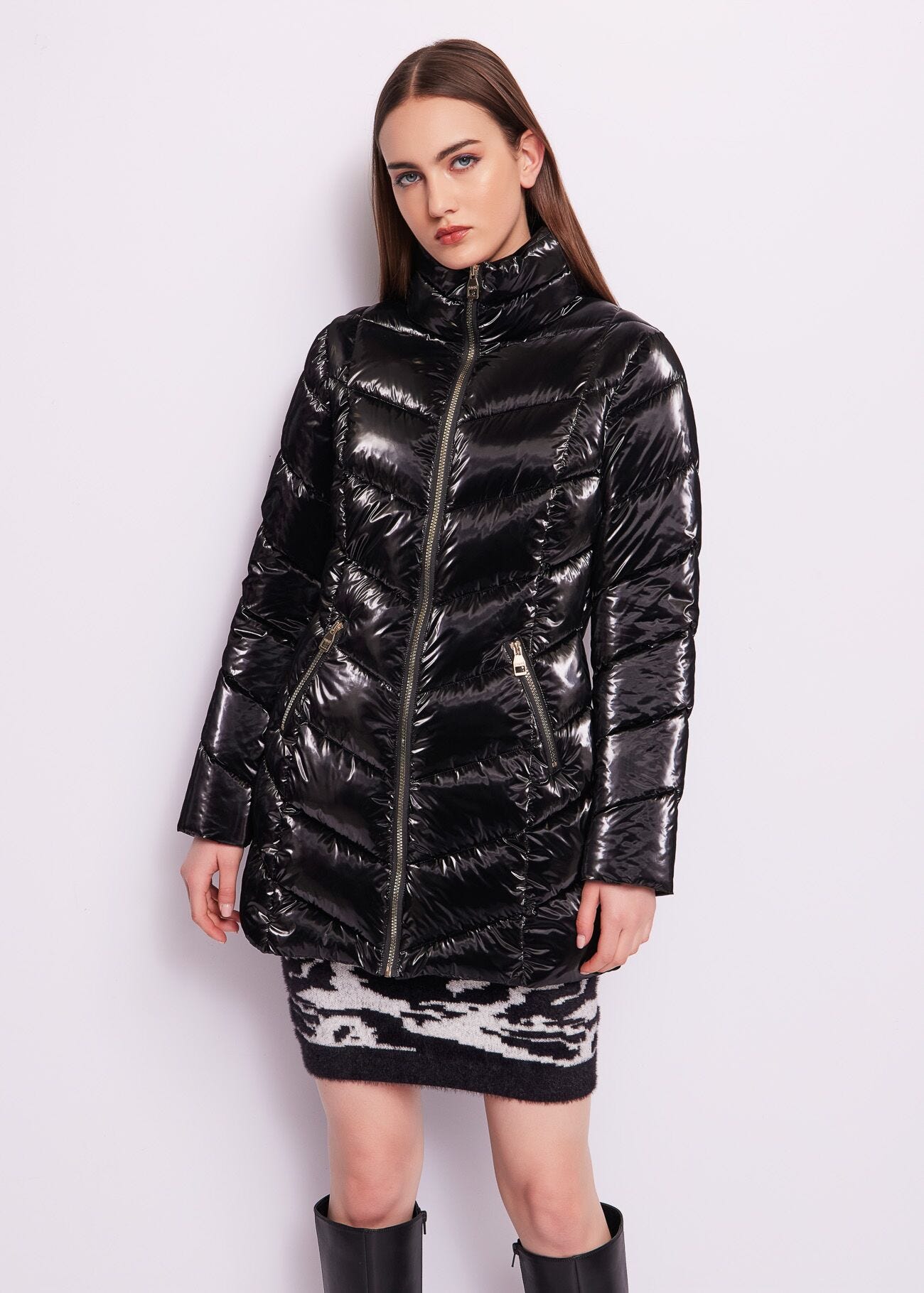 Black nylon down jacket