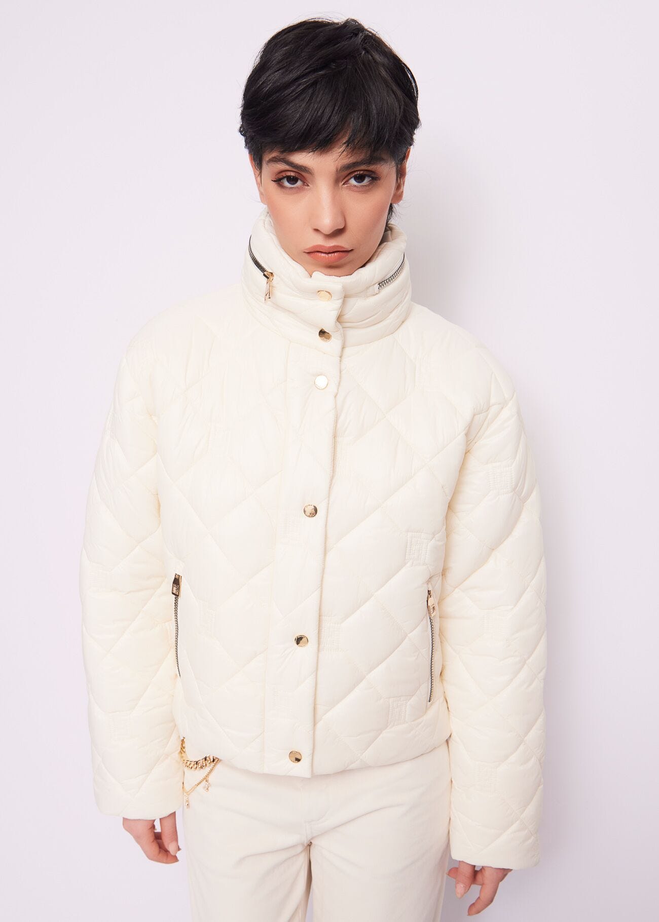 Piumino in nylon bianco con logo