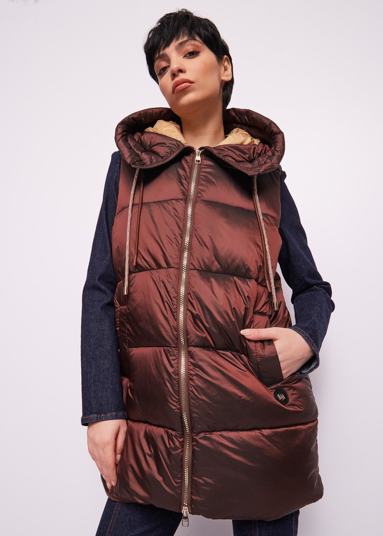 Brown nylon padded gilet