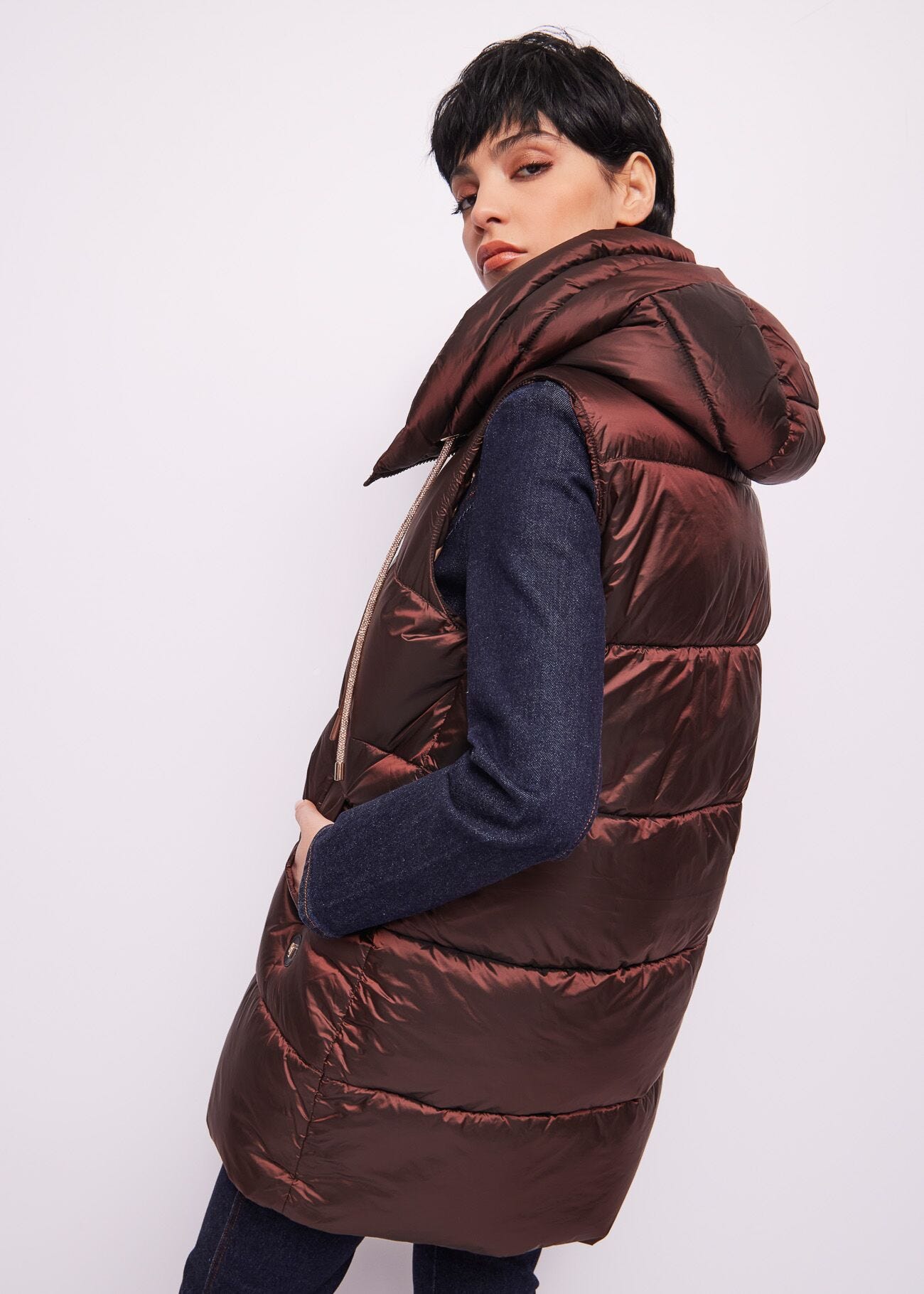 Brown nylon padded gilet