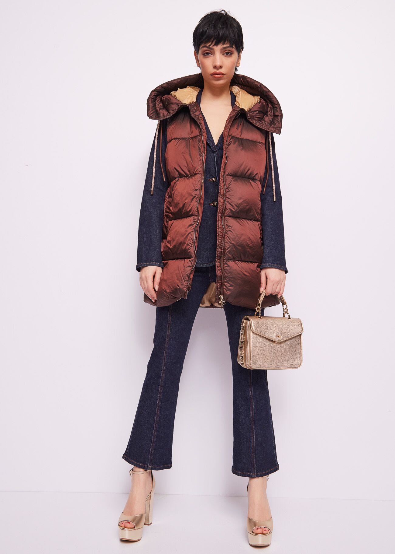 Brown nylon padded gilet