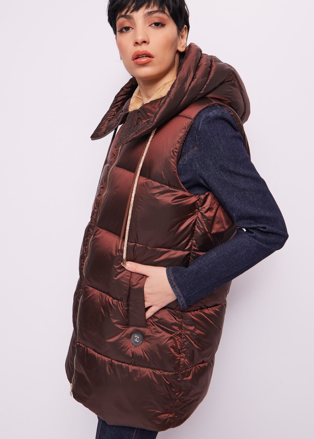 Brown nylon padded gilet