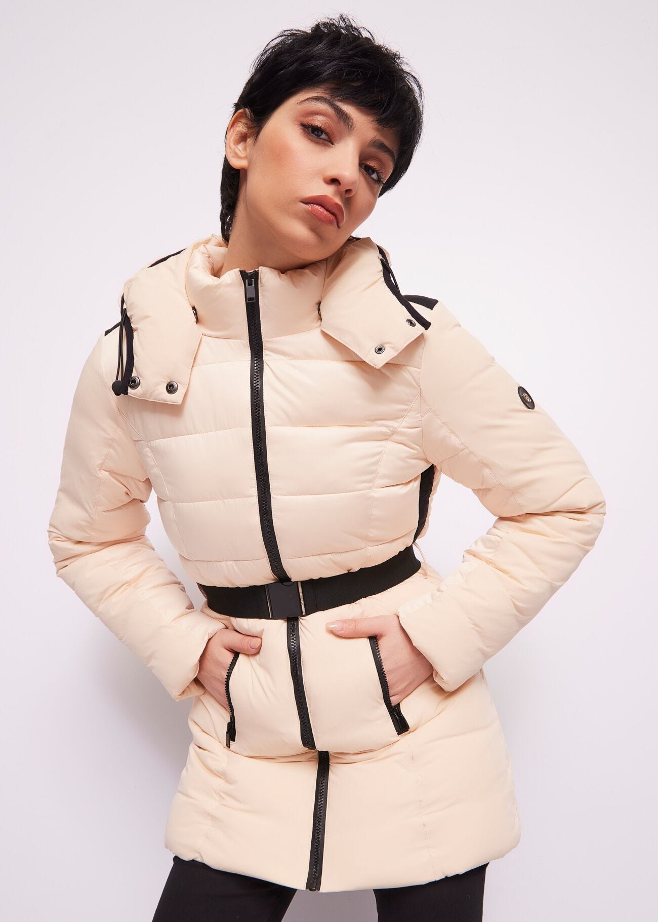 Long nylon down jacket