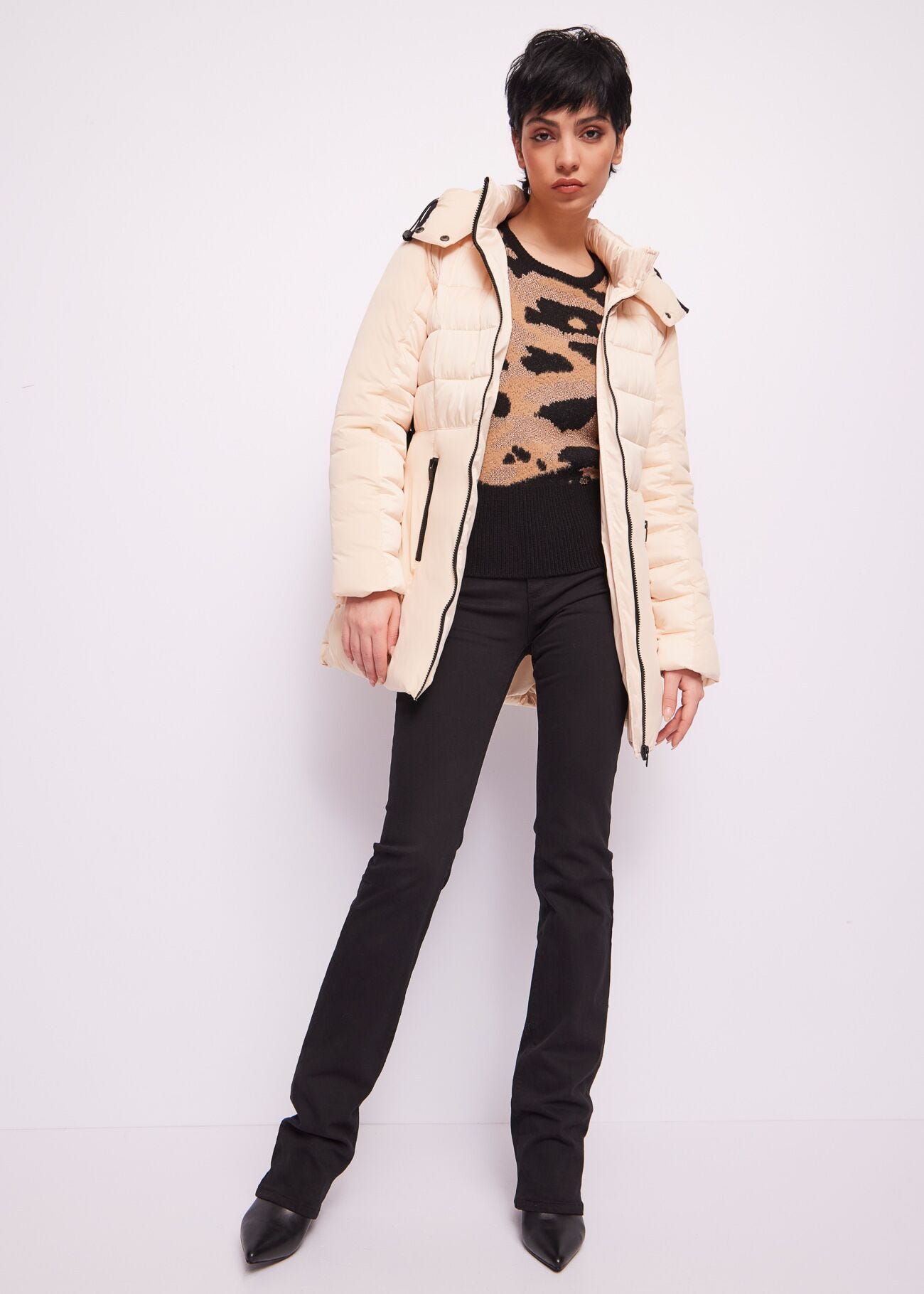 Long nylon down jacket